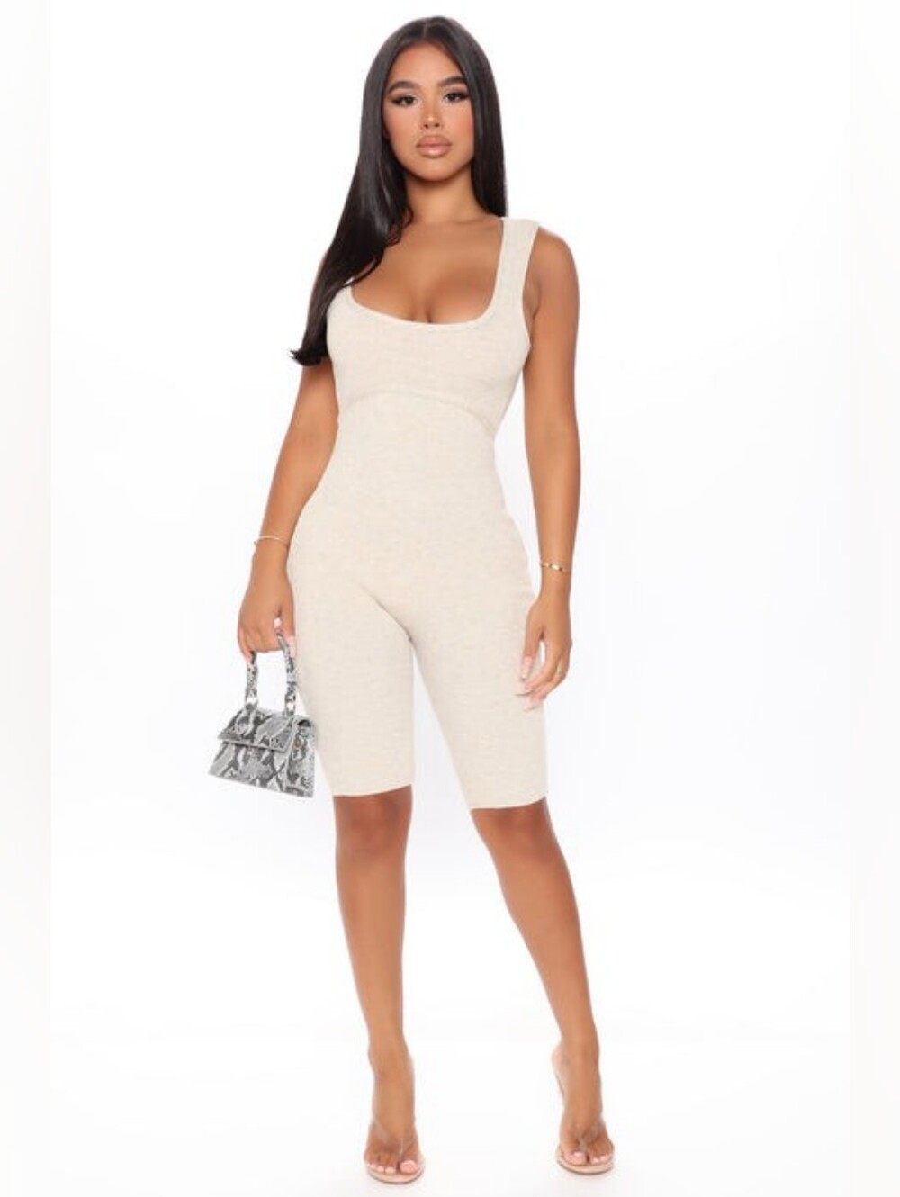 FASHION NOVA Ribbed Knit Biker Short Romper in Beige (NWOT) XS fits like an XXS